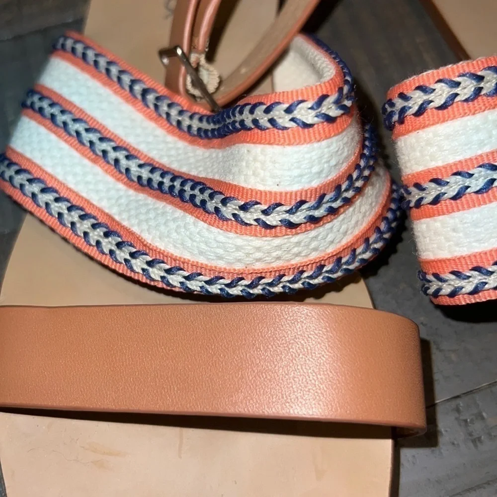 Splendid Women Tan Leather Woven Braided Ankle Strap Flat Sandals Size 9M
